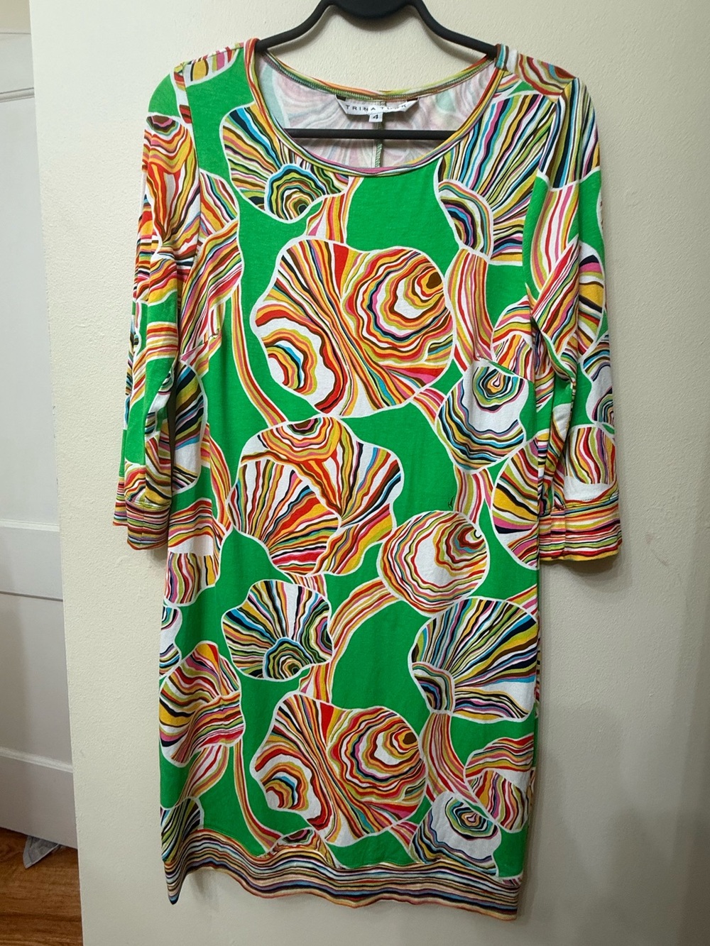 Trina Turk S Beach Flowy Multicolor Shift Dress Retro 70s Preppy Resort Seashell